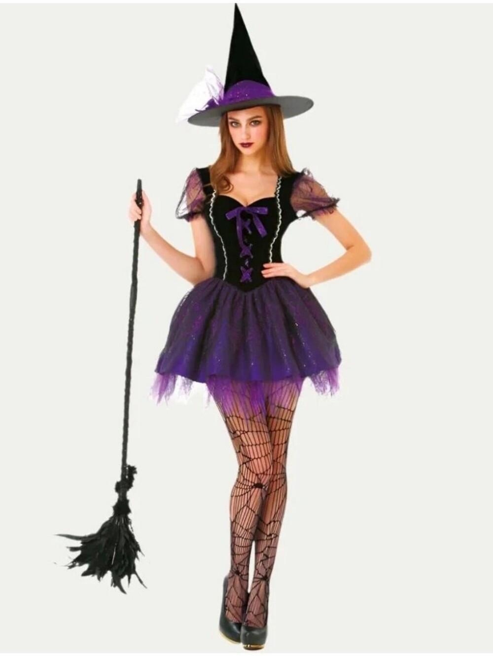 Hauntlook Wicked Witch Halloween Costume Dress & Hat Purple Black | Small